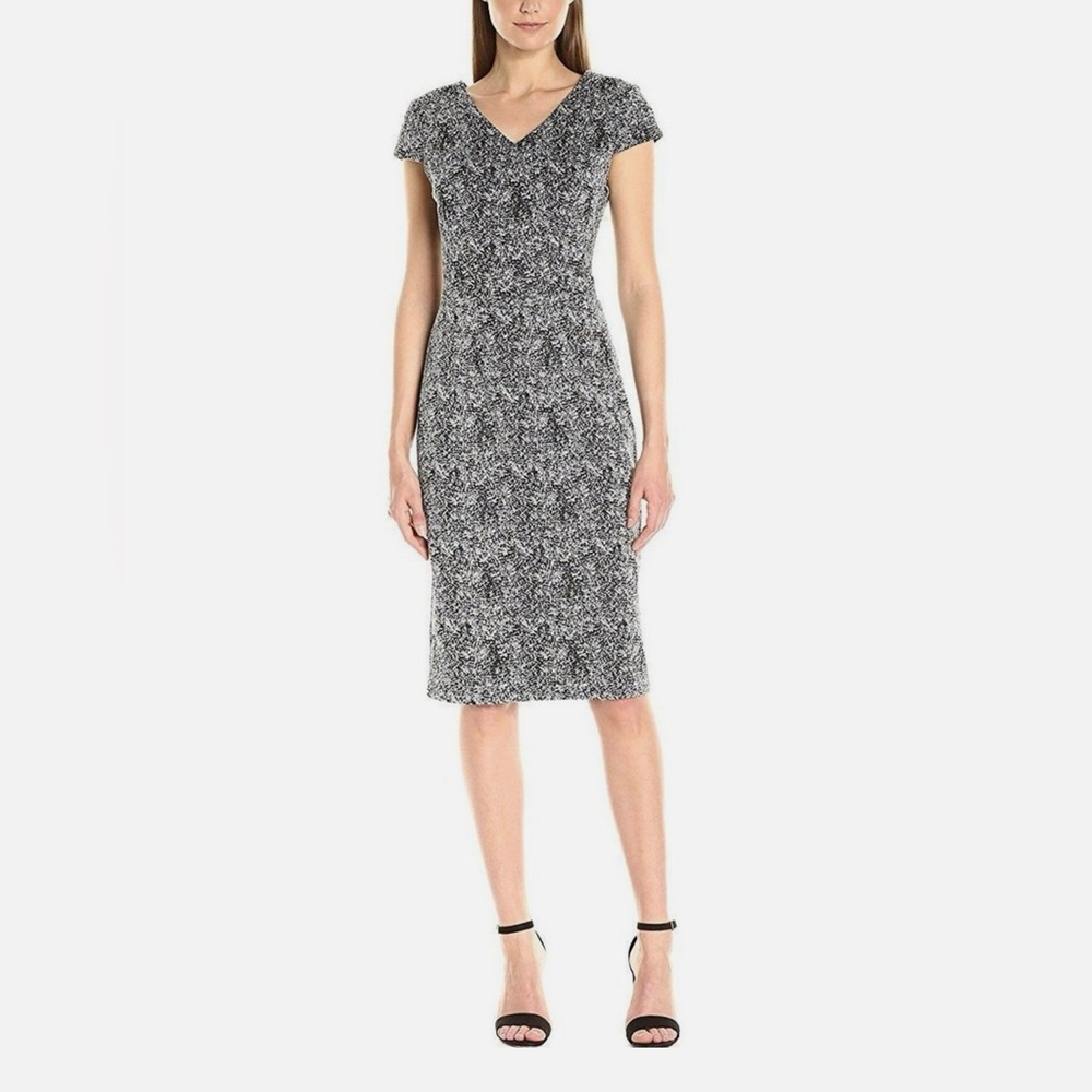 Betsy‎ Johnson NWT Metallic Silver & Black Cap Sleeve Sheath Dress Size 4